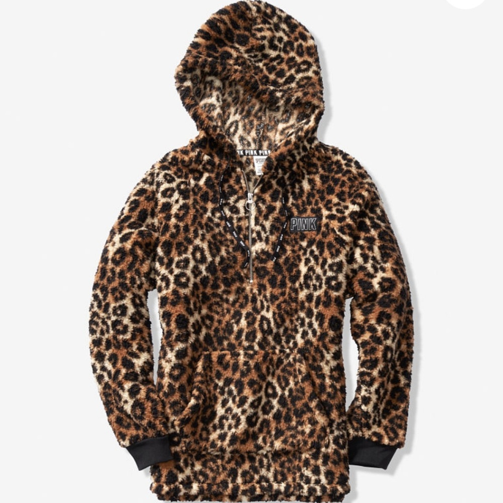 Vs pink leopard sherpa hoodie